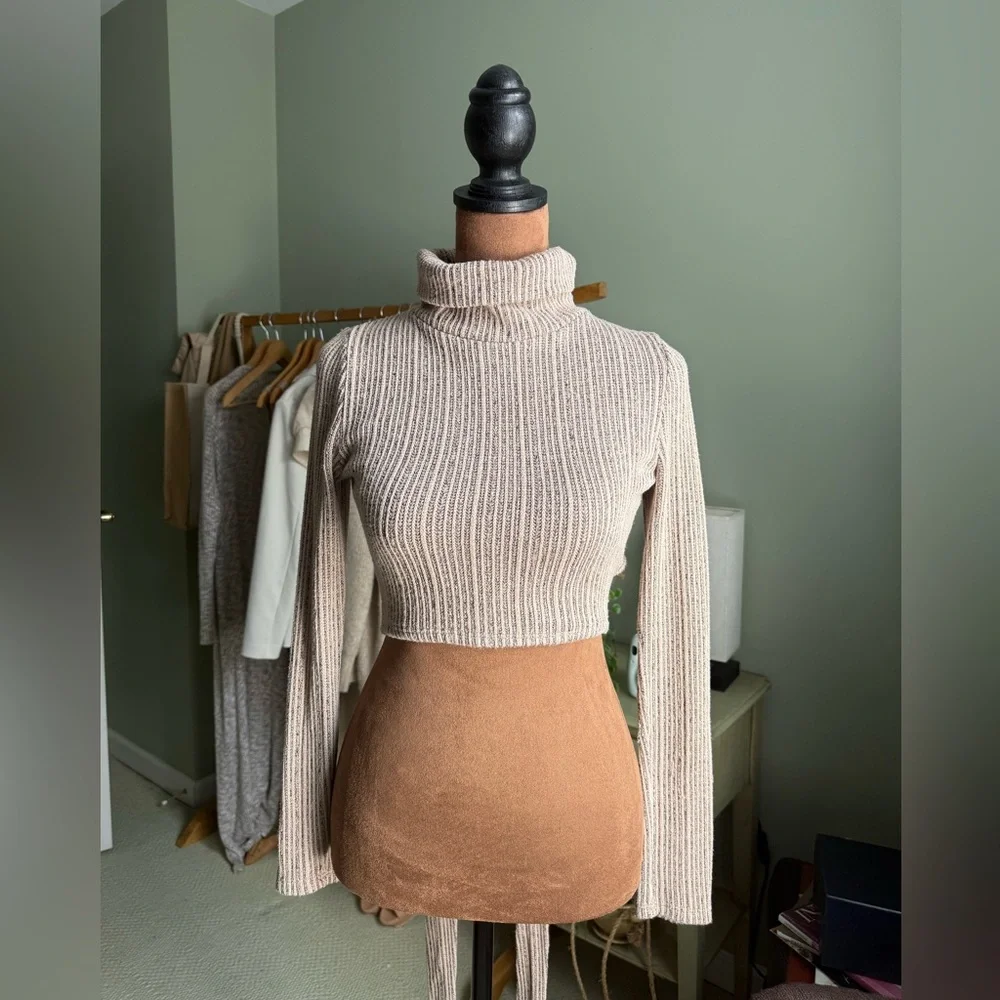 Fashion Nova Cream Cowl Neck Sweater with Ribbed Knit - Picture 3 of 5